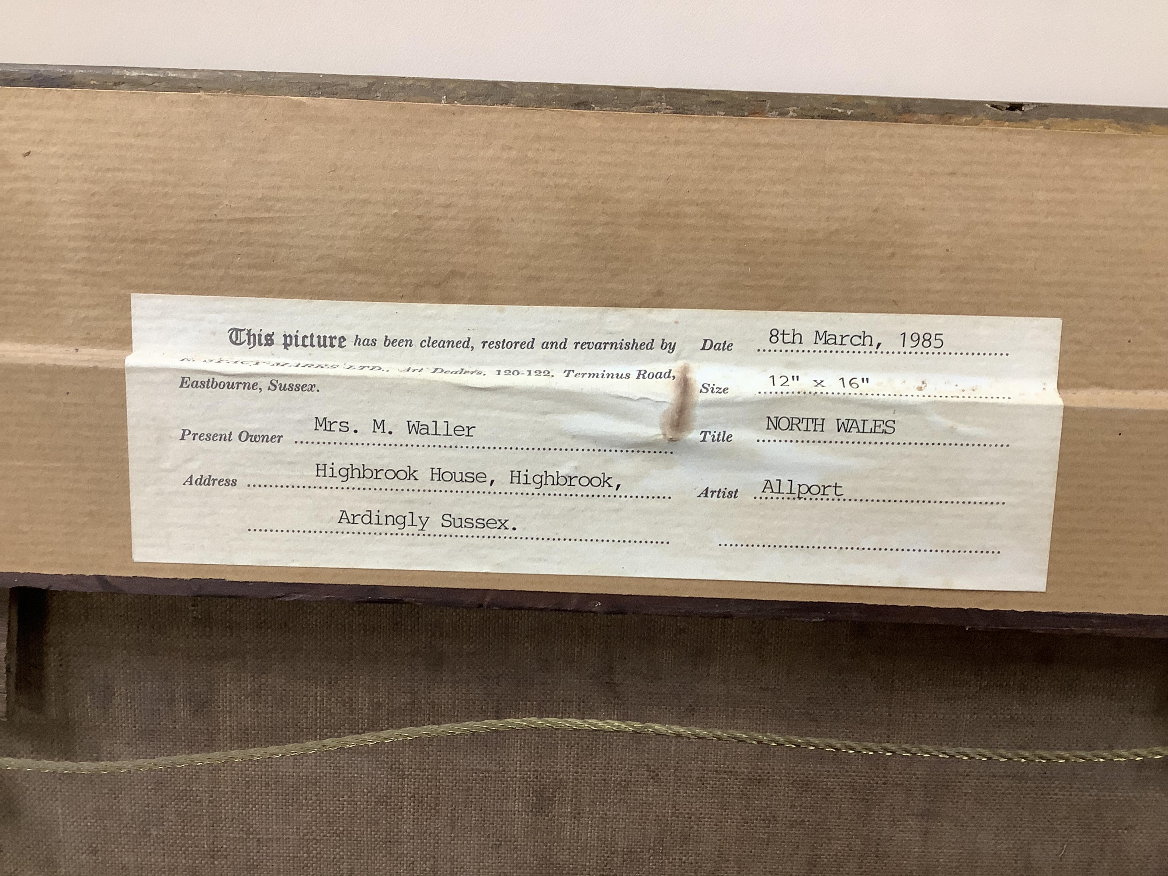 William Allport (1779-1831), Pastoral landscape with figures beside a half timbered cottage, titled 'North Wales', label verso, oil on canvas, 28 x 38cm, gilt frame